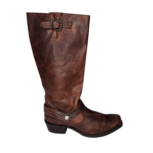 Sonora Distressed Brown Leather Zip Up Buckle Cowboy Boots Sz 10B Western